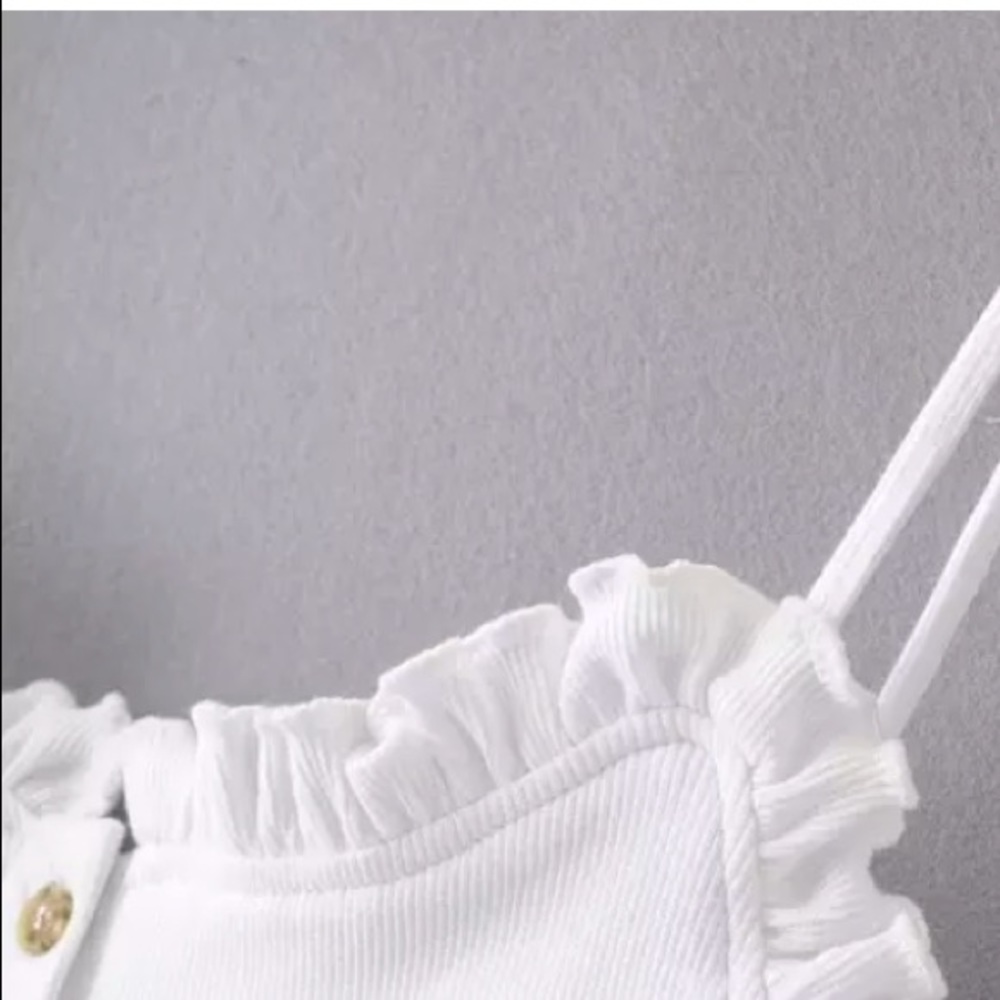 SOLD OUT The Cutest White Ribbed Button Ruffled Bodysuit - Picture 7 of 7